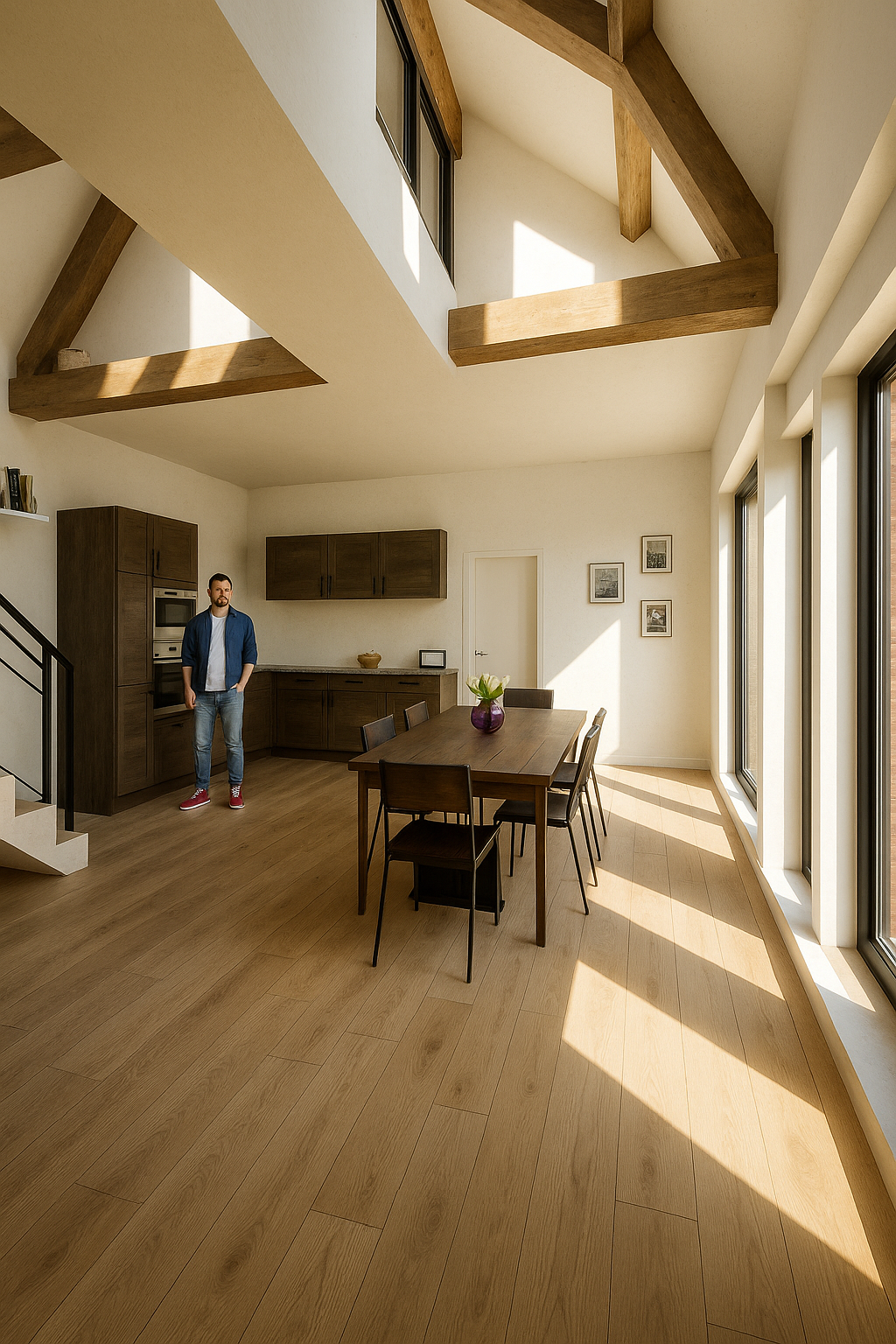 Vue salon 1 : poutres valorisées